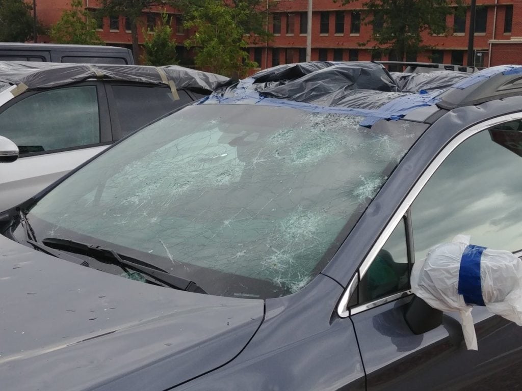 A car on Fort Carson is a total loss following a hail storm August 6, 2018.