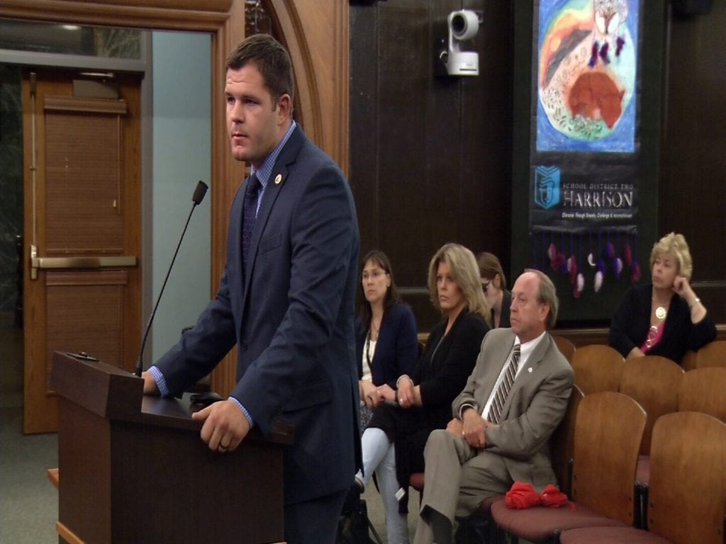 John Roy, political liaison for the Colorado Springs Professional Firefighters, delivers a presentation before the Colorado Springs City Council in July 2018 regarding the union's proposal for collective bargaining.