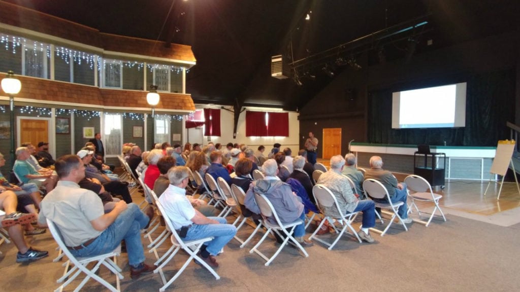 Some 50 residents attend a meeting hosted by Colorado Parks and Wildlife about the city's options for deer management on August 14, 2018.