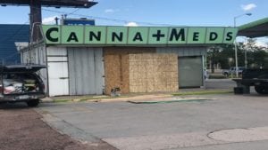 Canna Meds marijuana dispensary is undergoing repairs after SUV plowed through glass wall.