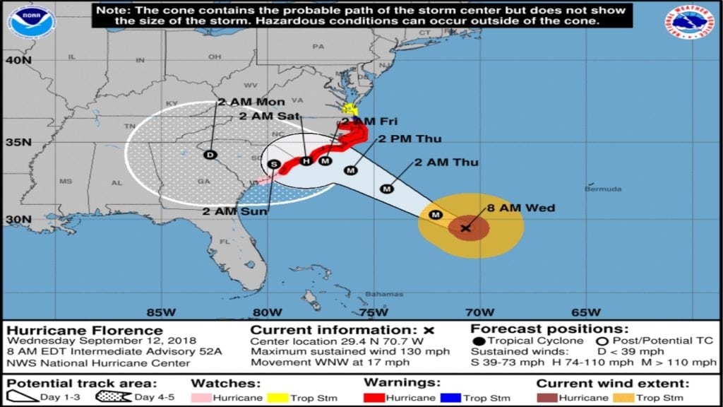 Hurricane Florence Track 9-12-2018 8am