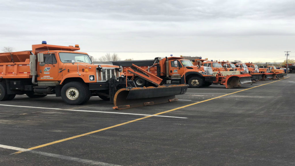 Colorado Department of Transportation snowplow trucks sit on standby before noon on Oct. 30, 2018. Southern Colorado is expected to receive significant snowfall on Oct. 30 heading into Oct. 31.