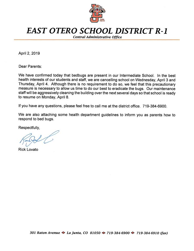 La Junta Intermediate School closure letter