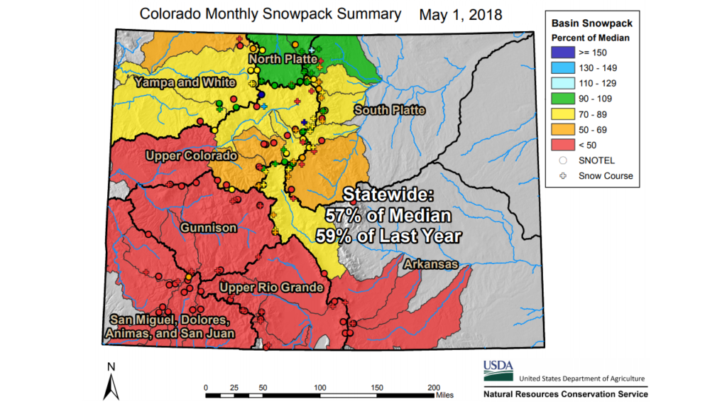 Colorado Snow Pack Map Current Colorado snow pack more than double what it was last year